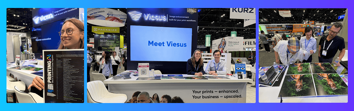 Viesus team presenting automated image enhancement workflows at Printing United 2025.